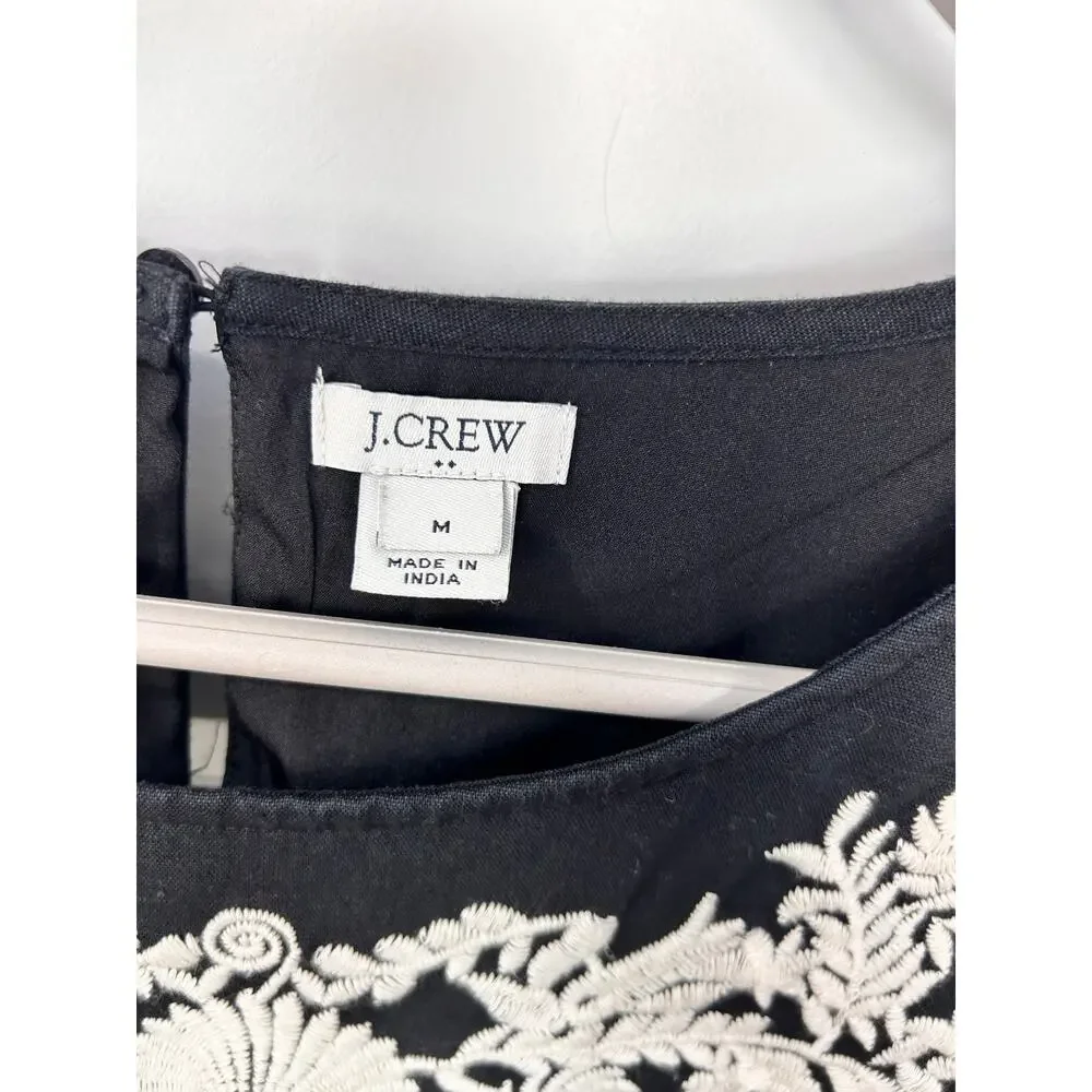 J. Crew Women's Embroidered Floral Cotton-Linen Mini Dress Black Size‎ Medium
